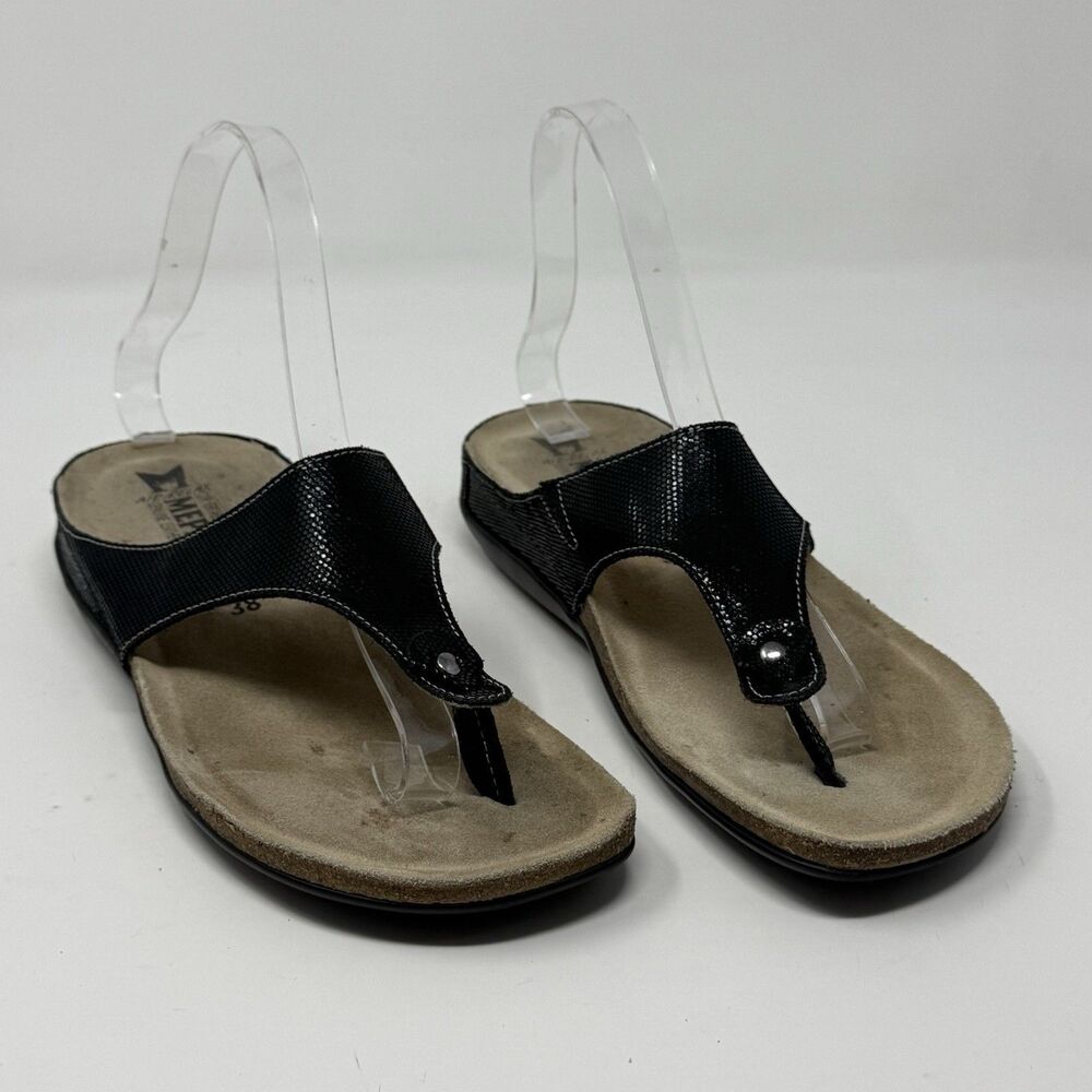 Mephisto Agacia Thong Sandals Womens 8 EU 38 Black Leather Shiny Faux Croc Print
